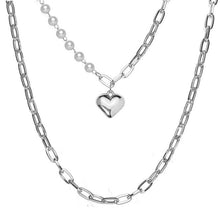 Load image into Gallery viewer, Multi-Layered Collarbone Chain Double- Layer Pearl Love Pendant Necklace Silver
