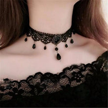 Load image into Gallery viewer, Black Lace Choker Necklaces Crystal Pendant
