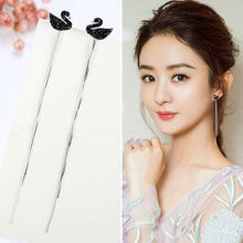 Load image into Gallery viewer, Swan Tassel Stud Earrings with Rhinestones Black

