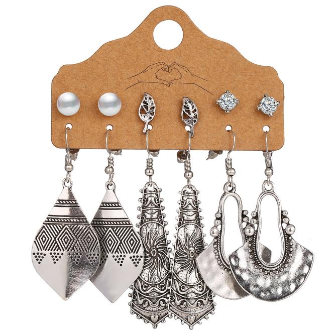 Bohemian 6 Pair Earring Set Silver