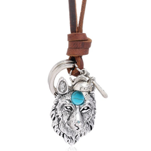 Load image into Gallery viewer, Genuine Leather Urban Wolf Men&#39;s Blue Eye Necklace
