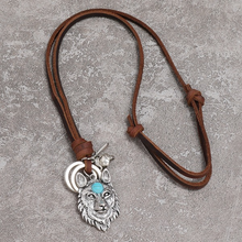 Load image into Gallery viewer, Genuine Leather Urban Wolf Men&#39;s Blue Eye Necklace
